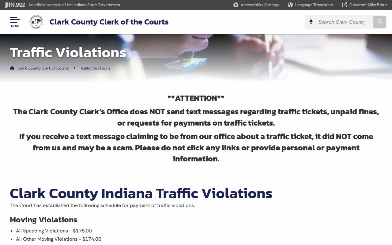 Clark County Clerk traffic payment and citation information