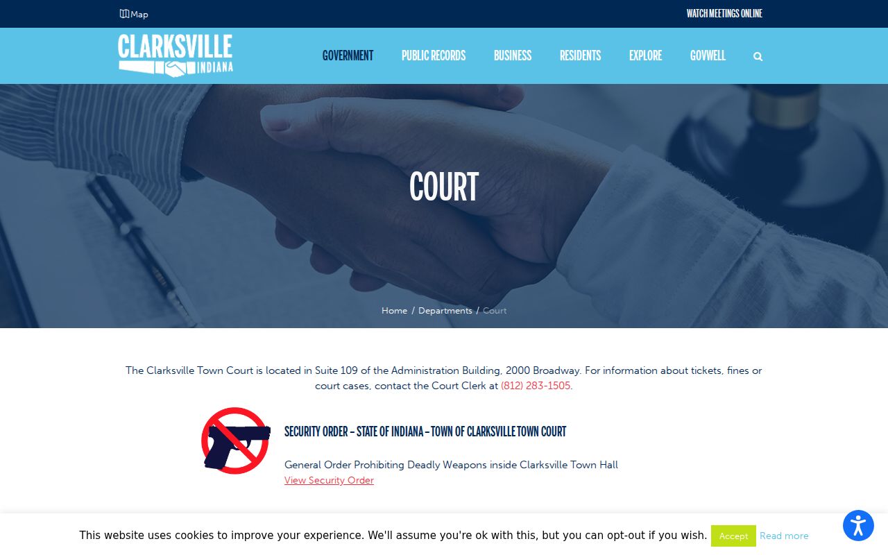Official Clarksville Town Court information for Clark County municipal warrants
