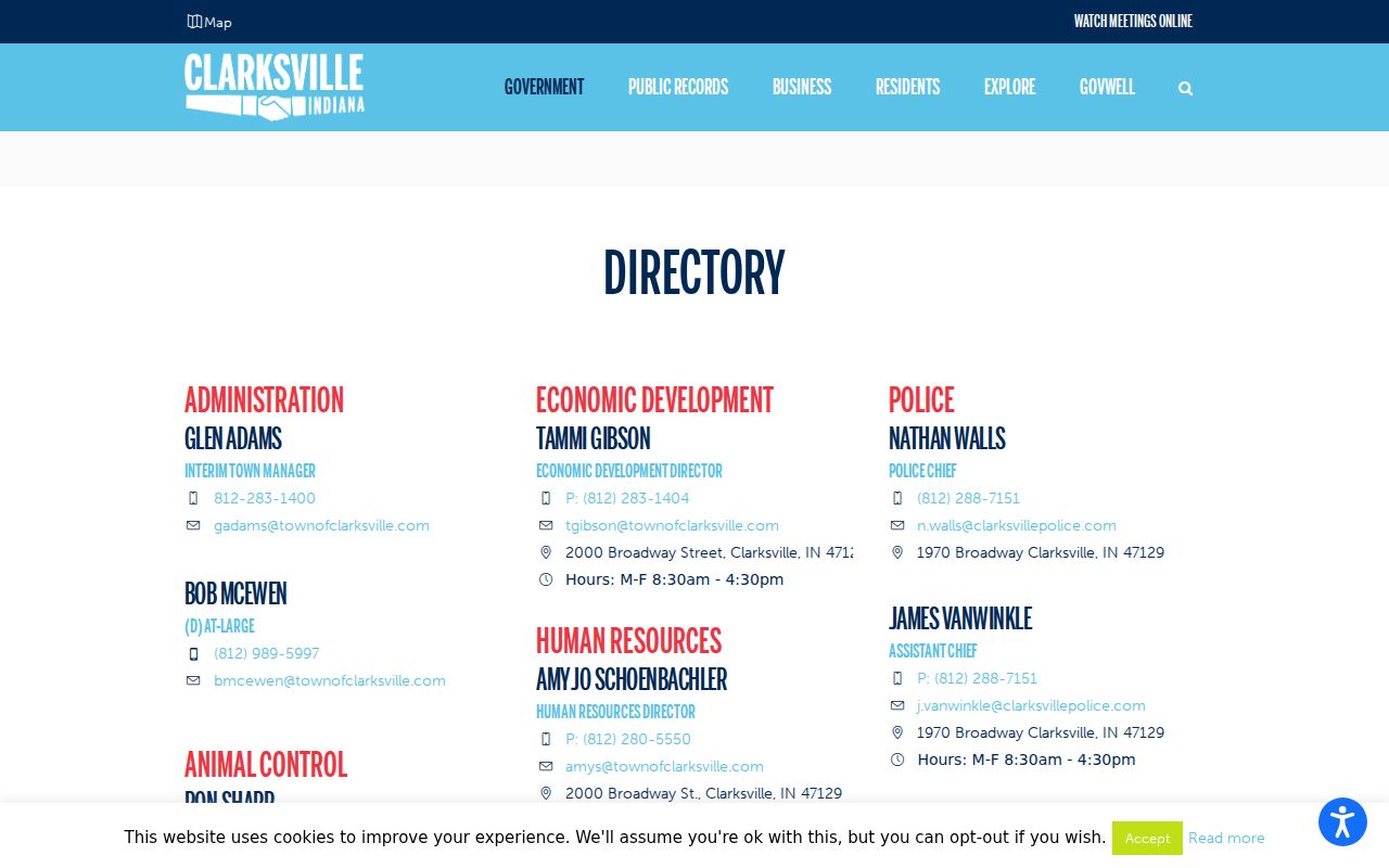 Clarksville court and clerk directory for Clark County city court warrants