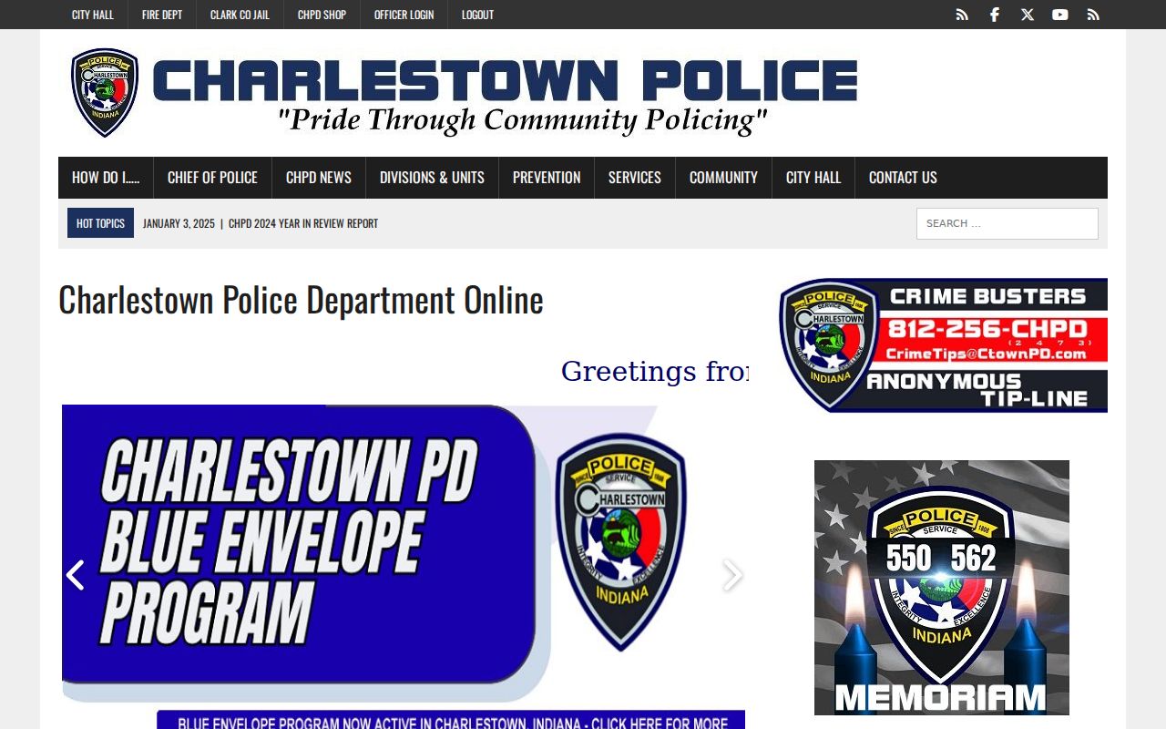 Charlestown Police Department official records and dispatch page